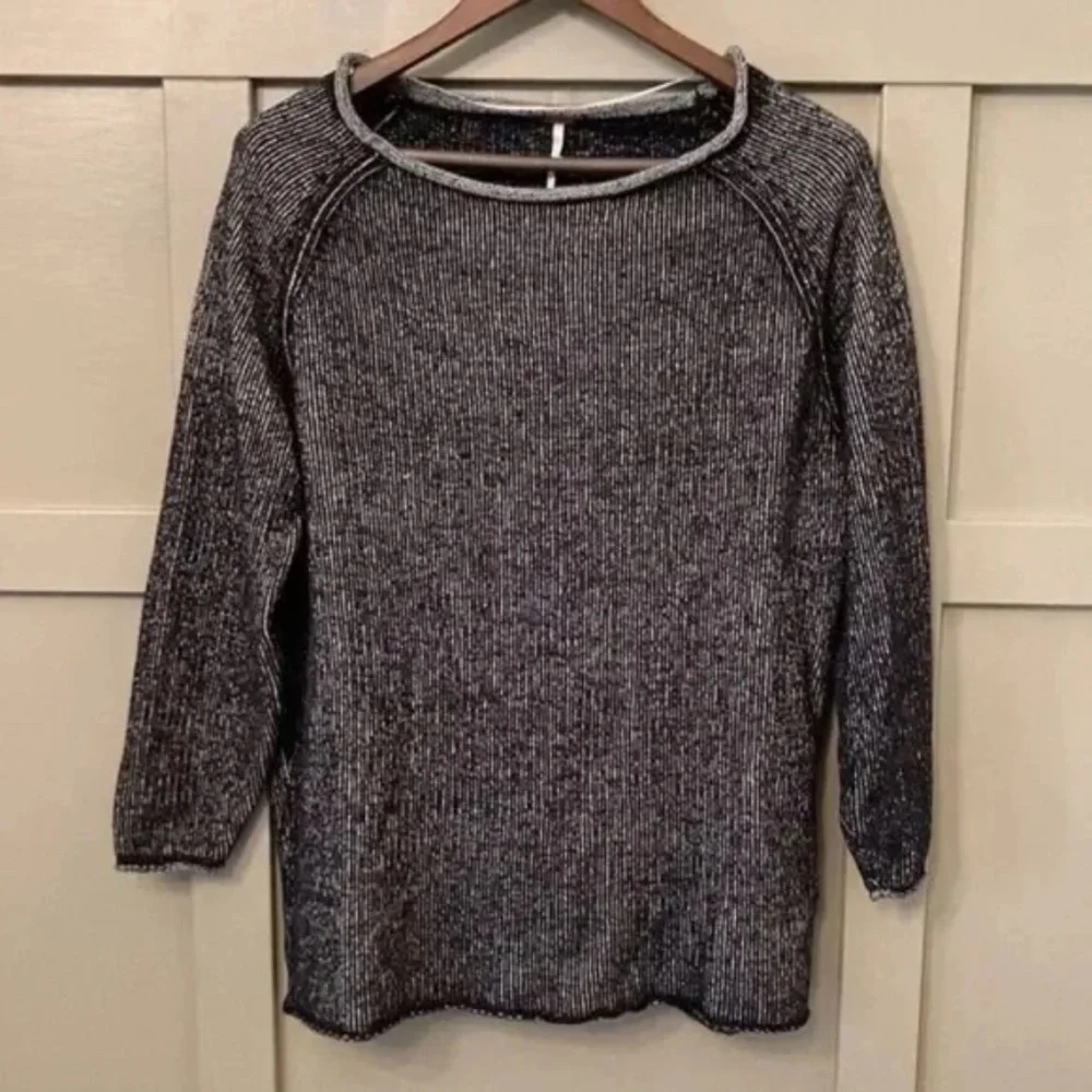 Free People Lenox Tunic Sweater Black & Gray Oversized Cozy Knit Size XS
